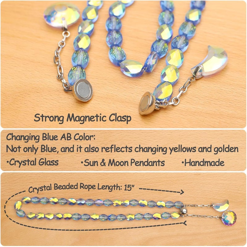 Pedobo Magnetic Curtain Tiebacks, 2 Pack Crystal Beaded Sun & Moon Pendants Sheers/Draperies Holdbacks for Window Home Office Decor (Blue) - Image 3